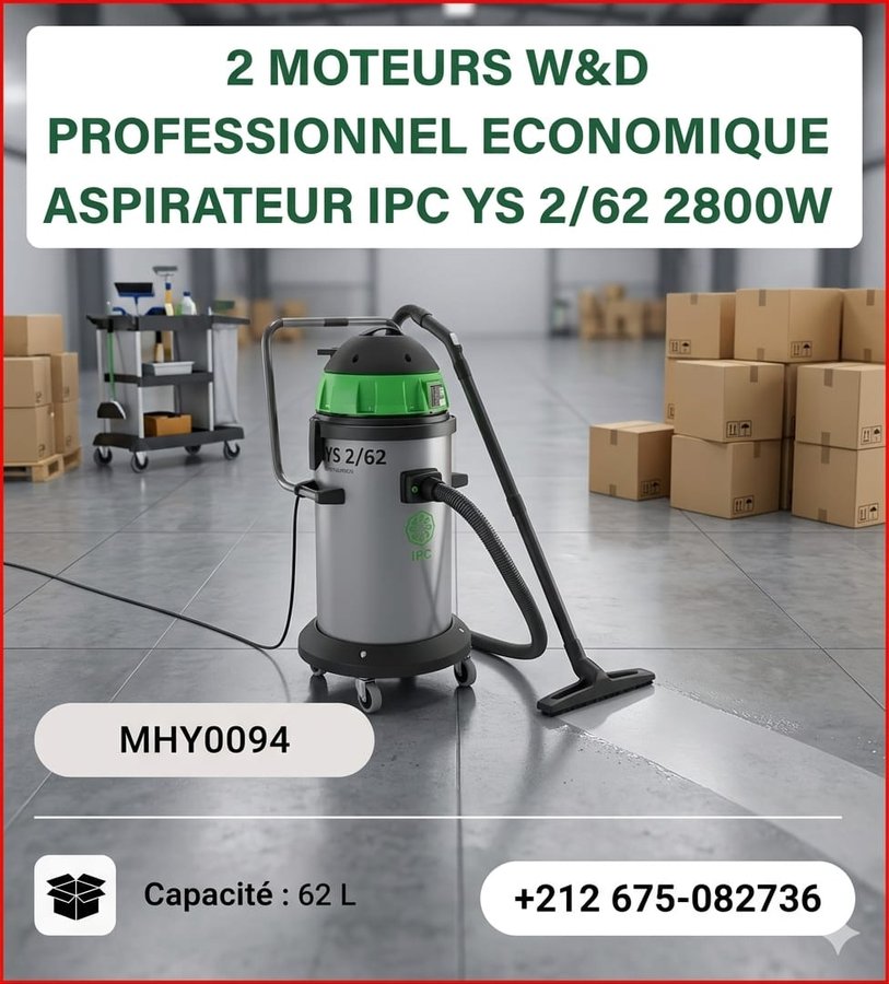 Aspirateur IPC YS 2/62 professionnel économique 2 moteurs W&D 2800W (réf MHY0094)