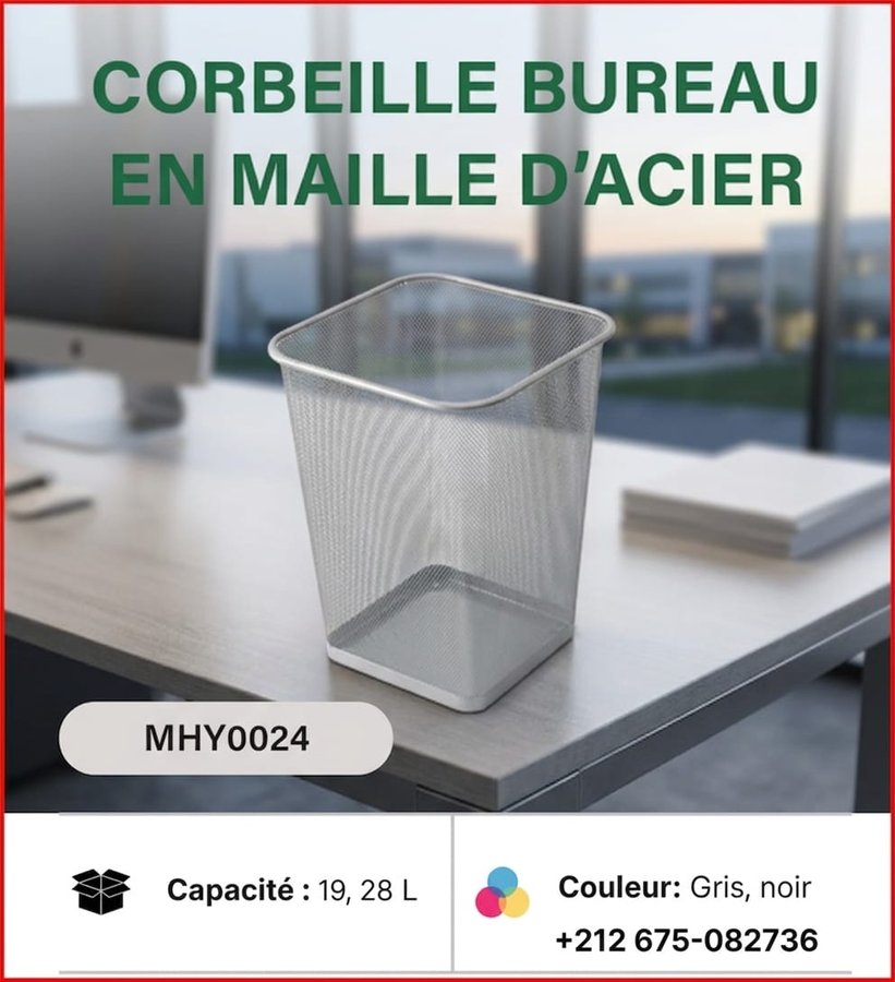 Corbeille de bureau 19 et 28L – coloris gris, noir (réf MHY0024)
