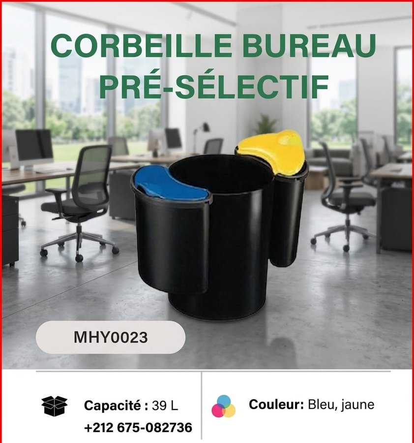 Corbeille de bureau pré-sélectif pour tri des déchets (réf MHY0023)