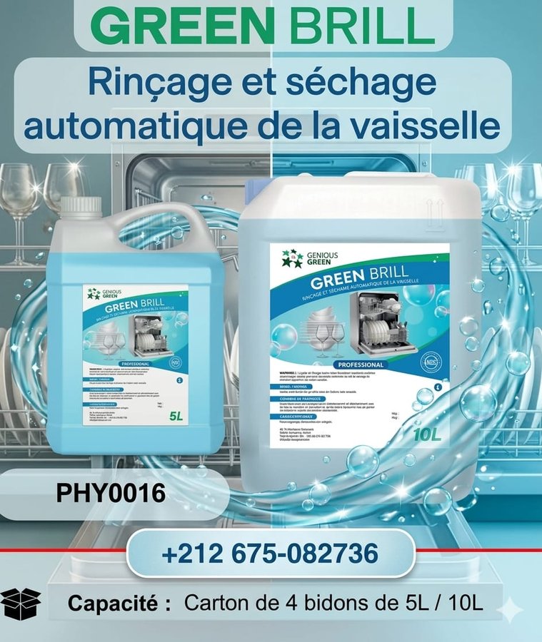 GREEN Brill – liquide de rinçage et séchage automatique lave-vaisselle (réf PHY0016)