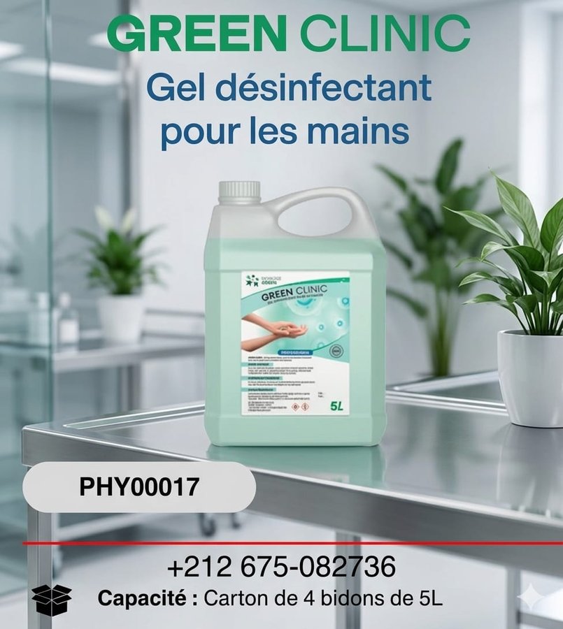GREEN CLINIC – gel désinfectant hydroalcoolique pour les mains (réf PHY0017)