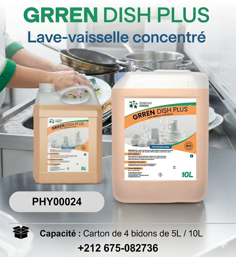 GREEN Dish Plus – liquide lave-vaisselle concentré, bidons 5L/10L (réf PHY0024)