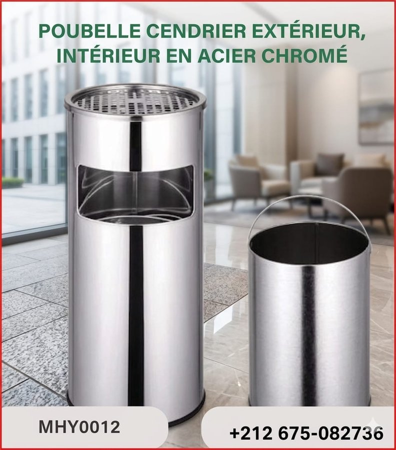 Poubelle cendrier extérieur/intérieur en acier chromé (réf MHY0012)
