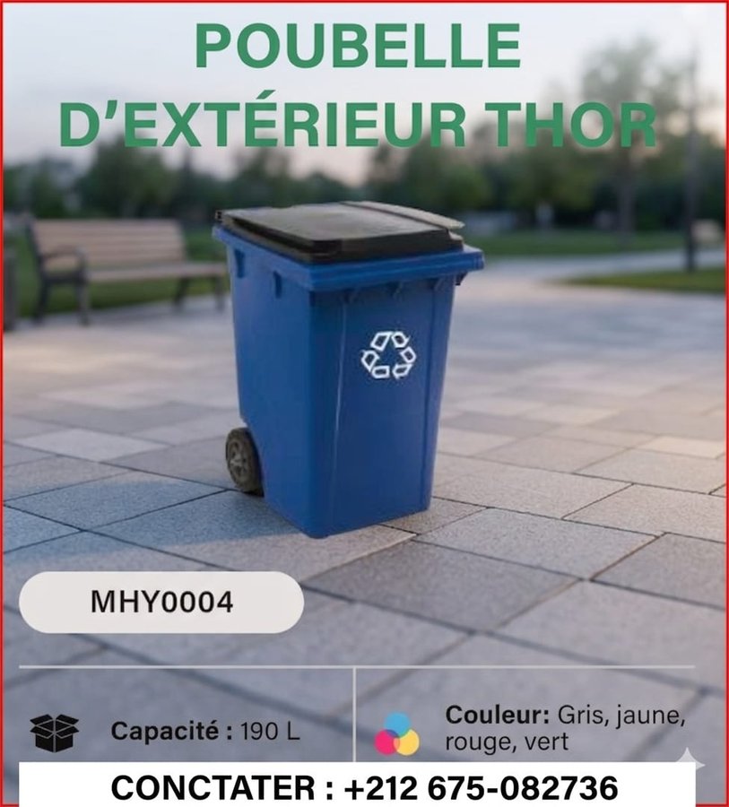 Poubelle d'extérieur 190L – coloris gris, jaune, rouge, vert