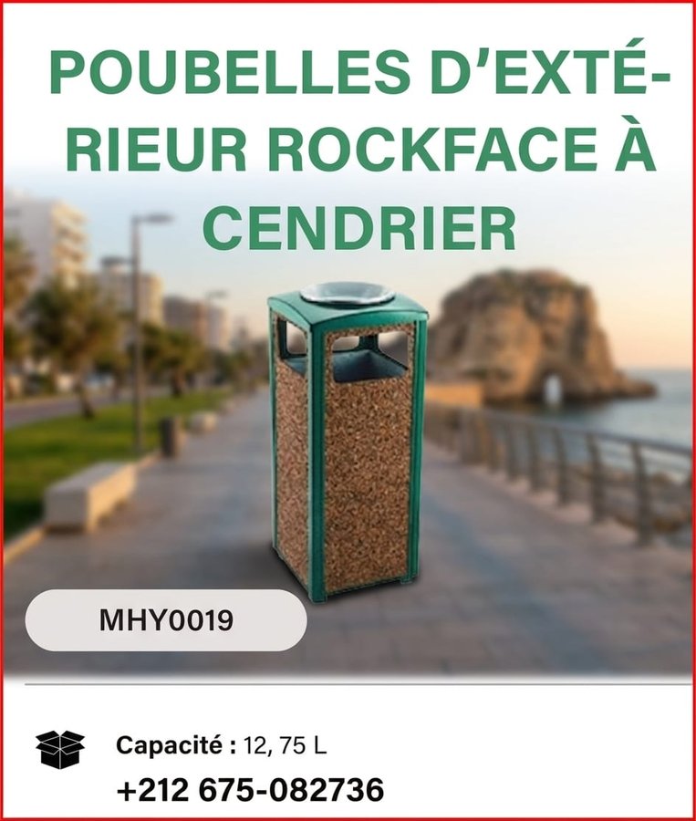 Poubelle d'extérieur Rockface à cendrier (réf MHY0019)