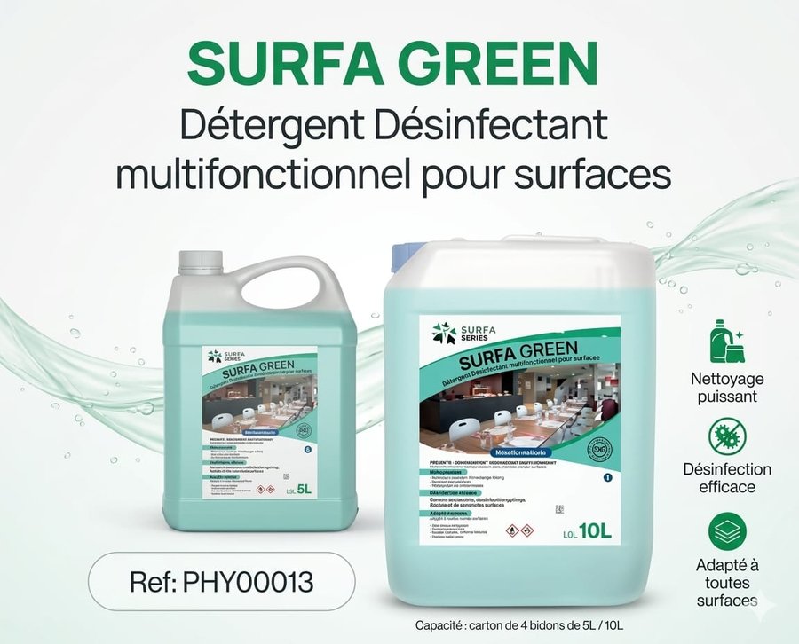 SURFA GREEN – détergent désinfectant multifonctionnel pour surfaces (réf PHY0013)